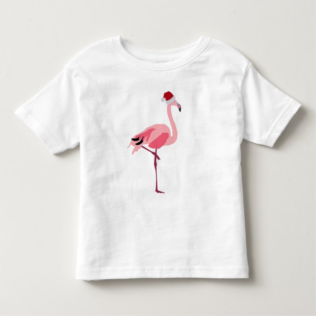 Weihnachtsrosa Flamingo Bird mit Weihnachtsmannmüt Kleinkind T-shirt (Vorderseite)