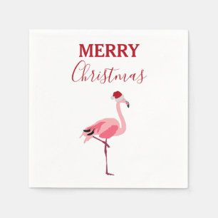 Weihnachtsrosa Flamingo Bird mit Weihnachtsmannmüt Serviette