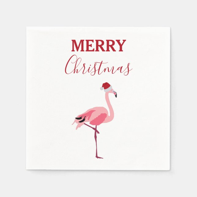 Weihnachtsrosa Flamingo Bird mit Weihnachtsmannmüt Serviette (Vorderseite)