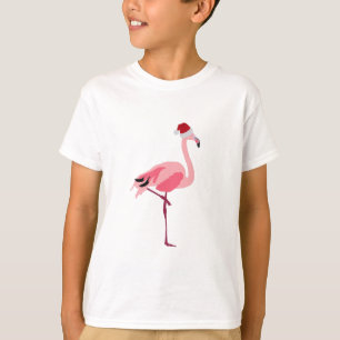 Weihnachtsrosa Flamingo Bird mit Weihnachtsmannmüt T-Shirt