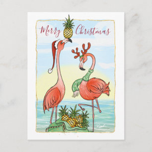 Weihnachtsrosa Flamingo-Postkarten-Hawaii-Ananas Ankündigungspostkarte