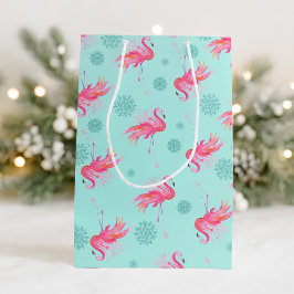 Weihnachtsrosa Flamingo Snowflake Mittlere Geschenktüte