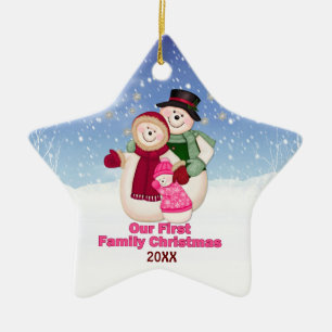 Weihnachtsrosa Frosty Snowman Familie Keramik Ornament