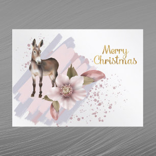 Weihnachtsrosa Magnolie Maultier Floral Wasserfarb Feiertagspostkarte