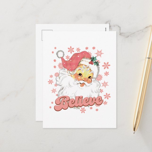 Weihnachtsrosa Santa Feiertagspostkarte (Vorderseite/Rückseite Beispiel)