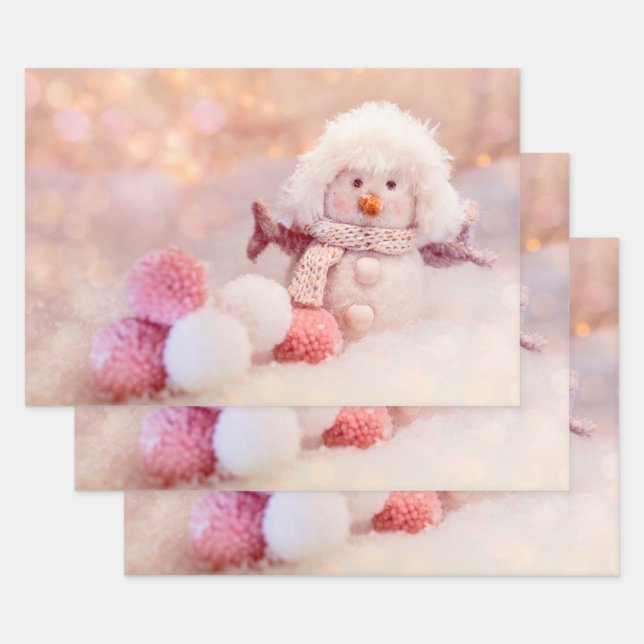 Weihnachtsrosa & Weißer Flusssnowman Geschenkpapier Set (Set)