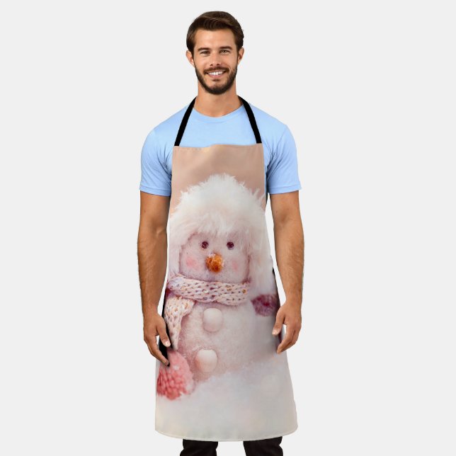 Weihnachtsrosa & Weißer Flusssnowman Schürze (Getragen)