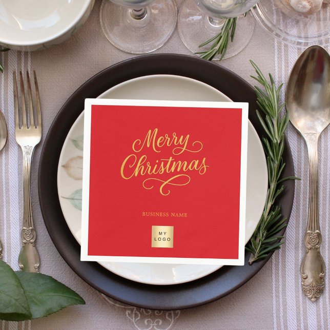 Weihnachtsrot goldenes Geschäft-Logo Serviette (Von Creator hochgeladen)