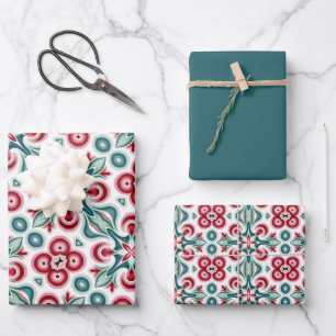Weihnachtsrot, Grün und Weiß Muster Geschenkpapier Set