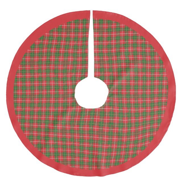 Weihnachtsrot, Grün, Weiß Kariert Polyester Weihnachtsbaumdecke (Vorderseite)