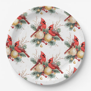 Weihnachtsrot - Kardinal Berries Muster Pappteller