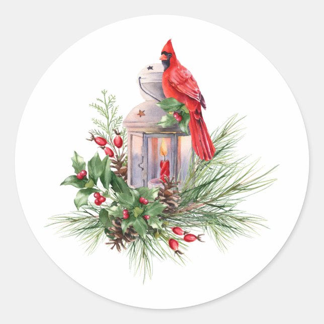 Weihnachtsrot - Kardinal und Berries Runder Aufkleber (Vorderseite)