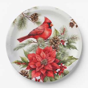 Weihnachtsrot - Kardinal und Poinsettia Pappteller