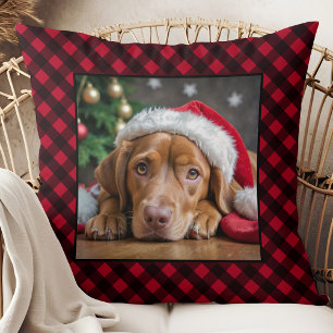 Weihnachtsrot Kariert Hund Personalisiertes Foto Kissen