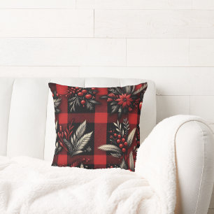 Weihnachtsrot karierte Blüte Kissen