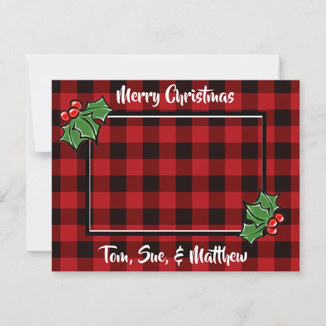Weihnachtsrot karierte heilige Blätter Mitteilungskarte (Vorderseite)