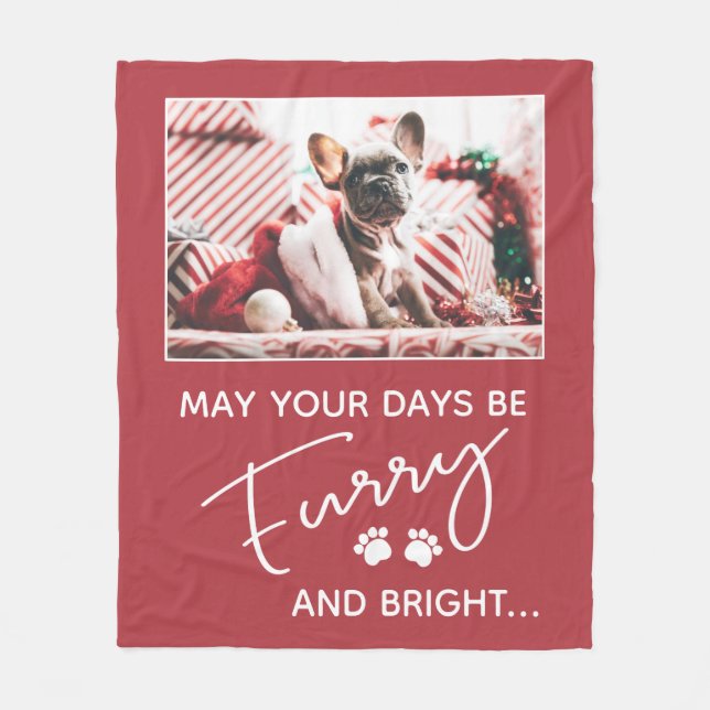 Weihnachtsrot mit Foto und weißen Pfoten Fleecedecke (Vorderseite)