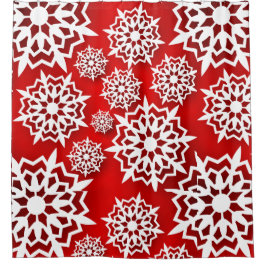 Weihnachtsrot mit großen weißen Schneeflocken Duschvorhang