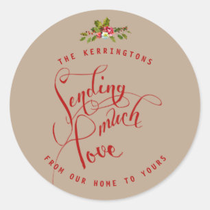 Weihnachtsrot sendet viel Liebe Holly-Feiertag Runder Aufkleber