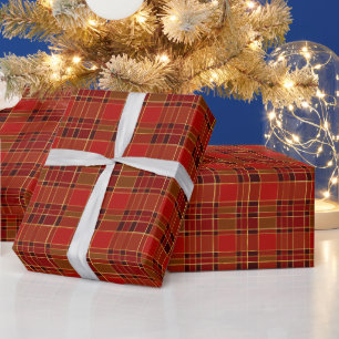 Weihnachtsrot und Gold Kariert Geschenkpapier