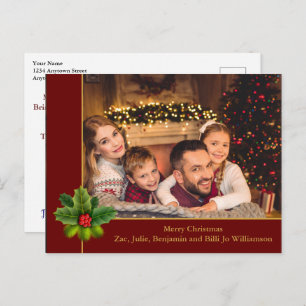 Weihnachtsrot und Goldrahmen mit Holly-Foto Postkarte