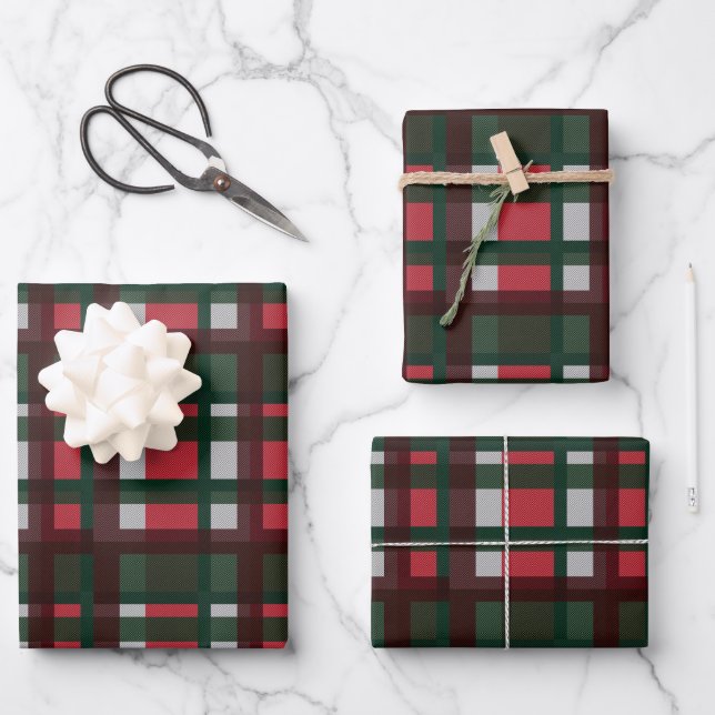 Weihnachtsrot und Grün Madras karierte Muster Geschenkpapier Set (Vorderseite)
