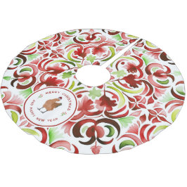 Weihnachtsrot und grüne Farbe Polyester Weihnachtsbaumdecke