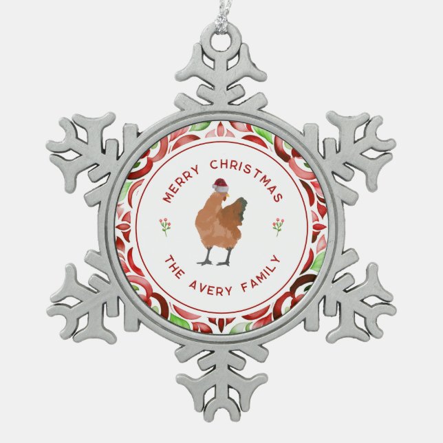 Weihnachtsrot und grüne Farbe Schneeflocken Zinn-Ornament (Vorderseite)