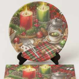 Weihnachtsrot und grüne Kerzenlicht mit Keksen Seidenpapier