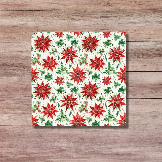 Weihnachtsrot und grüne Poinsettia Blumen Fliese (Christmas Red and Green Poinsettia Floral Ceramic Tile)
