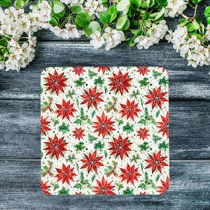Weihnachtsrot und grüne Poinsettia Blumen Glasuntersetzer