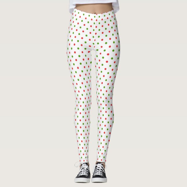 Weihnachtsrot und grüner Polka Dot Leggings (Vorderseite)