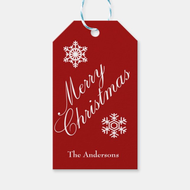 Weihnachtsrot und weiße Schneeflocken - Geschenk T Geschenkanhänger (Vorderseite)