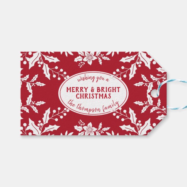 Weihnachtsrot, Weißer Heiliger, Familienname, Fest Geschenkanhänger (Vorderseite (Horizontal))