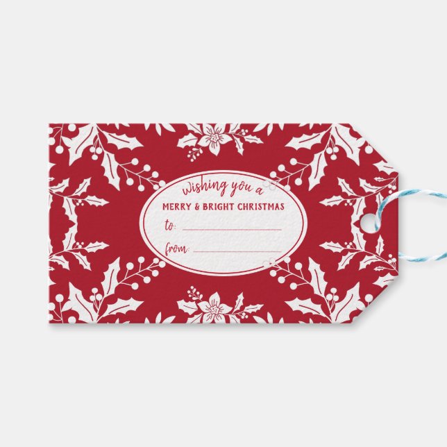 Weihnachtsrot, Weißholz, festlich Geschenkanhänger (Vorderseite (Horizontal))