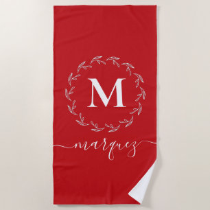 Weihnachtsrot White Botanic Wreath Monogram Strandtuch