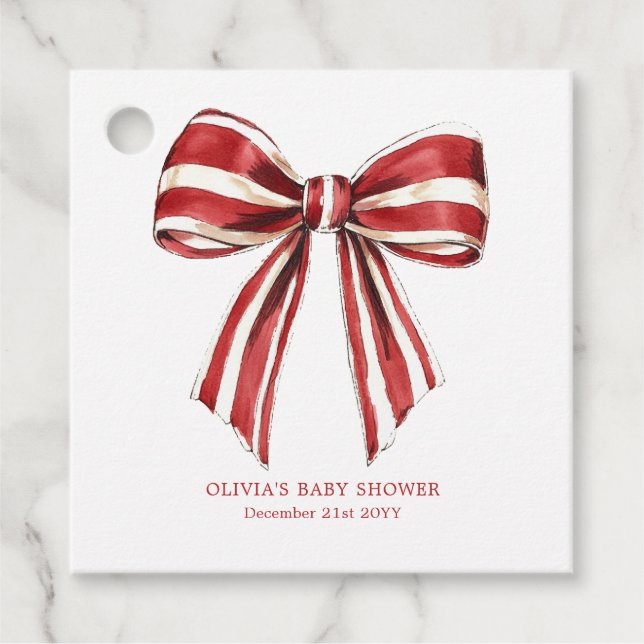 Weihnachtsrot | White Coquette Bow Baby Dusche Geschenkanhänger (Vorderseite)