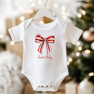 Weihnachtsrot   White Coquette Bow Santa Baby Strampler