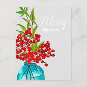 Weihnachtsrote Beeren Aquarell-Kunst Feiertagspostkarte