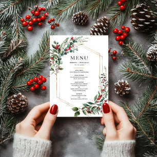 Weihnachtsrote Beeren Wintergrün Hochzeit Menükarte
