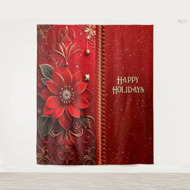 Weihnachtsrote Blumen-Feiertags-Hintergrund Wandteppich (Vorderseite)