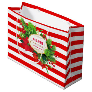 Weihnachtsrote gestreifte Geschenk-Tasche - groß Große Geschenktüte