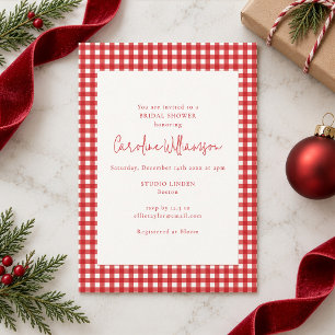Weihnachtsrote Gingham Brautparty im Vintage-Stil Einladung