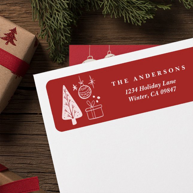 Weihnachtsrote handgezeichnete Doodle-Adressetiket (Von Creator hochgeladen)