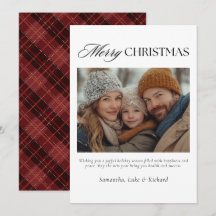 Weihnachtsrote Karo-Familienfoto-Feiertagskarte