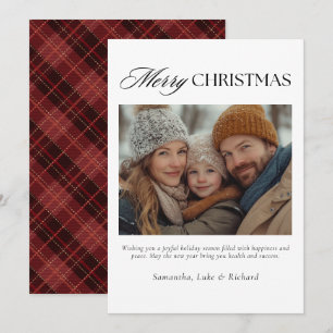 Weihnachtsrote Karo-Familienfoto-Feiertagskarte Feiertagskarte