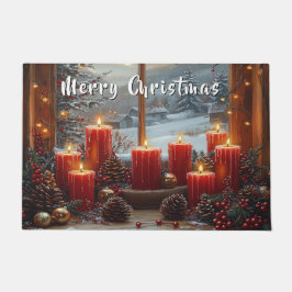 Weihnachtsrote Kerzen Tannenzapfen Winteransicht Fußmatte