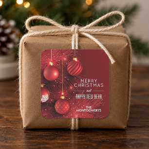 Weihnachtsrote Ornamente Quadratischer Aufkleber