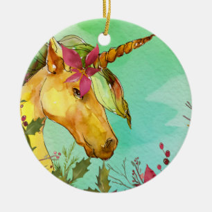 Weihnachtsrote Poinsettia-magisches goldenes Keramik Ornament