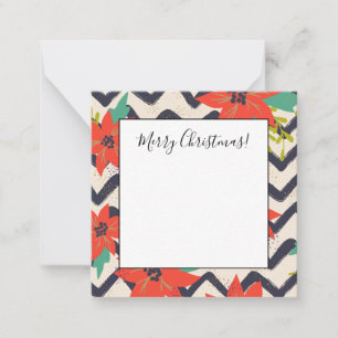 Weihnachtsrote Poinsettie Schwarz-Weiß Chevron Mitteilungskarte